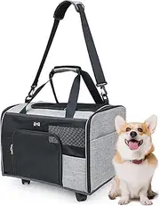 Rolling Pet Carrier,Pet Carrier with Wheels, Mesh Window Sides | Shoulder Bag for Dog Puppy Kitten Outdoor Adventure Travel