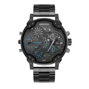 Men Dual Movement Steel Quartz Watch With Blue Face And Black Strap