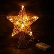 Champagne Glittered 3D Tree Top Star with Warm White LED Lights and Timer for Christmas Tree Decoration and Holiday Seasonal Décor, 8 x 10 Inch