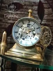 Personalized Engraved Shiny Brass Trophy Desk Clock Mechanical Vintage Table Top