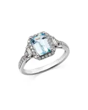 Bloomingdale's Fine Collection Aquamarine & Diamond Halo Ring in 14K White Gold