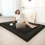 Futon Mattress, Japanese Floor Mat with Portable Storage Bag, Roll Up Thick Tatami Mattress, 150cm x 200cm, Folding Sleeping Pad, Floor Lounger Guest Bed for Camping Couch (Black-Queen)