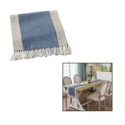 Catzon Double Layer Linen Table Runners with Fringe for Kitchen Home Decoration-LakeBlue