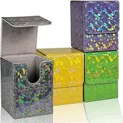 Dmoicols 4 Packs Card Deck Box Holds 400+ Single Sleeved Cards,Laser Sparkly Material Card Storage Box Vertical,4 in1 MTG Commander Deck Box with 2 Dividers fit TCG CCG (Black+Yellow+Cyan+Purple)