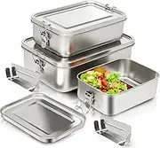 SUTETLW 304 Stainless Steel Bento Box 3 Pack Stainless Steel Containers With Lids 2400/1400/850ml,Leak-Proof & Stackable Storage Stainless Steel Food Storage Containers for Soup Salad Leftover