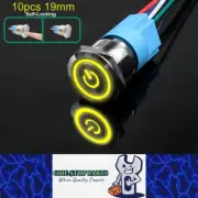 10x 19mm Metal Push Button Switch Yellow LED 12-24V PreWired Self-Locking Switch