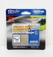 New Brother P-Touch Super Narrow TZe Black Print on White Tape 9/64" TZe-N201