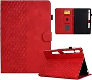 Case for Lenovo Tab P12 12.7 inch 2023 with Magnetic Clasp PU Leather Flip Folio Wallet Cover Card Holder/Slots Stand Function Tablet Case, Red