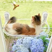AMOSIJOY Transparent Cat Window Perch, Easy to Install & Clean Cat Hammock with 4 Enlarged Suction Cups for Large Cats, Panoramic Space Capsule Window Seat with Cozy Furry Mat