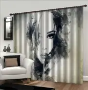 3D Black Sketch Watercolor Girl NAO007 Photo Curtain Printing Fabric Window Fay