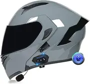 Full Face Helmet Motorcycle Bluetooth Flip up Modular Helmet, Built-in Speaker Headset Microphone Integrated Helmet with Double Visor DOT/ECE Approved, Men Women Motorbike Helmet