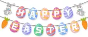 Easter Party Decorations Set, Happy Easter Banner, Bunny Balloons, Cake and Cupcake Toppers (Only Banner)
