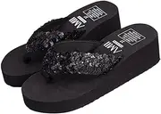 [ANDRESLAD] Fashionable Large Size Platform Sandals Women's Sequin Thong Sandals Non-slip Wedge Heel for Casual Occasions Size 40