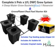 GreenPlanet Starter Kit & 5 Pots 27L DWC Deep Water Culture System Square Bucket