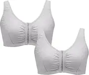 [Generic] 2-Pack Women's Invisible Front Closing Supportive Mastectomy Post Surgery Sports Everyday Bras with Prosthesis Pocket