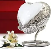 Heart Shaped Urn for Ashes With Stand & Box - Keepsake Cremation Urn to Honor Your Loved One - for Women & Men (White, Small)
