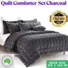 Alastairs Augusta Faux Mink Quilt Comforter Set Charcoal Queen Size