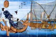 Art Tumbled Marble Mural Backsplash Sea Japanese Decor Tile #902