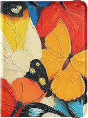 [Amooorous] Cartoon Colorful Abstract Art Butterfies Leather decorative passport holder for travel men Vaccine Case Protector Cover Badge ID Vaccine Card Holder Wallet Lightweight, cartoon colorful abstract art