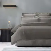 1200 Thread count Damask Stripe Cotton Blend Quilt Cover Sets Queen Charcoal Gre