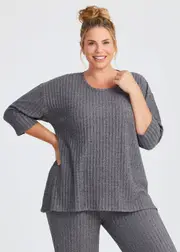 [Taking Shape] Taking Shape Cosy Rib Lounge Top Size 16 in Charcoal - Plus Size Women's Sleepwear Charcoal
