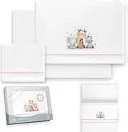 Interbaby - Cot Bed Duvet Cover Set 50 x 80 cm Baby - Winter Bedding in Coralina Fabric - Giraffe Elephant Model - Includes Flat Sheet + Flat Sheet + Pillowcase