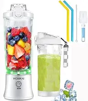 [HOMKAI] Portable Blender Smoothie Maker, 20Oz Type-C Rechargeable Juicer Blender 6 Blades Fresh Juice Mixer, with Portable Cup Lid, BPA-Free Plastic Bottle for Outdoors Travel, Sports, Kitchen,White