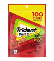 Trident Vibes SOUR PATCH KIDS Redberry Sugar Free Gum Resealable Pouch Pack of 1