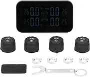 LCD Display Car TPMS Tire Pressure Monitor System with Sensor Solar Charging USB Charging Real Time Monitoring of 4 Tires Pressure and Temperature with Alarm Function Internal and