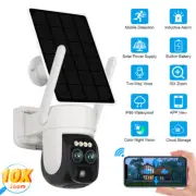 4MP WiFi Solar PTZ Camera Wireless Outdoor 10X Optical Zoom Security Dual Lens