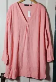 NY&Co. Dress Women's Size XL NWT Peach Coral Gauze Split Neck BohoChic Coastal