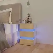 Bedside Cabinet with LED Lights and 3 Drawers, Side Table with Storage for Living Room, Bedroom and Small Spaces, White and Sonoma Oak 45x35x67 cm Engineered Wood