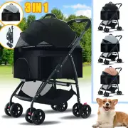 Foldable 3-in-1 Pet Dog Stroller Pram Cat Dog Carrier Travel Pushchair AU