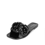 Jeffrey Campbell Women Sandal 8 Black Floralee Flower Embellished Slide New
