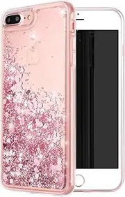 for iPhone 7 Plus Case,for iPhone 8 Plus Case, Double Layer Design Bling Flowing Liquid Floating Sparkle Colorful Glitter Waterfall TPU Protective Phone Case, Rose Gold