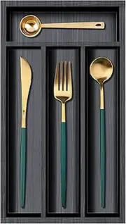 Small Cutlery Tray Narrow Wooden Silverware Organizer 12" x 6.7" Spoon Drawer Kitchen Utensil Holder Tray for Drawer Bamboo Cutlery Drawer Organizer Black Wood Silverware Tray Flatware Organizer