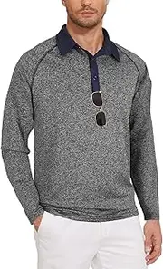 [Tanst Sky] Mens Polo Shirts 3 Button Quick Dry Performance Long Sleeve Collared Golf Shirt