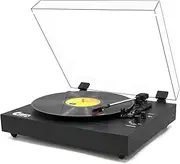 Vintage Turntable, Bluetooth Record Player, Built-in Dual Stereo Speakers, 3-Speed Belt-Drive Turntable, Record Player with Wireless Playback & Auto-Stop, Dark Black