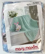 Mary Maxim Little Blossoms Baby Blanket KNITTING Kit in Light Blue Pattern+Yarn