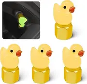 xbrtaia 4 Pack Cute Duck tire Valve caps, Glow in The Dark Tire Valve Caps, Interesting and Practical Tire Decoration, Can be Used for Cars, Motorcycles, Trucks, and Bicycles.(Yellow)