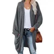 Women's Bohemian Long Pocket Cardigans - Dark Grey