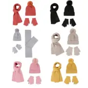 Baby Winter Hat Warm Scarf Gloves Set Pompoms Knitted Beanie Scarves Toddler