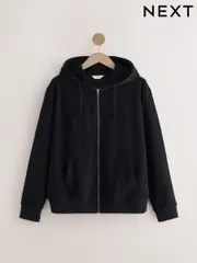 Black Towelling Zip Through Hoodie (AB3369) | $62