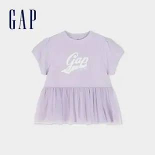 【GAP】女童裝 Logo純棉印花圓領短袖T恤-紫色(890373)