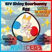 SCORBUNNY ✨ SHINY 6IV EGG ✨ Pokemon SCARLET and VIOLET lv1 Starter CUSTOMIZABLE