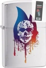 Zippo 29721 Skull Colorful Flame Design Brushed Chrome Lighter + FLINT PACK