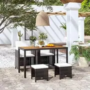 5 Piece Outdoor Dining Set Poly Rattan and Acacia Wood Black Patio Bar Sets