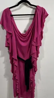 DIANE VON FURSTENBERG DVF Women Hazelle Pink Waterfall Ruffle Dress Size 12 NWT