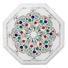 Octagon Marble Coffee Table Top Multicolor Gemstone Inlay Work Patio Side Table