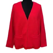 Talbots Red Wool Trim Tweed Blazer Jacket Hook Eye Closure Size Petite XP